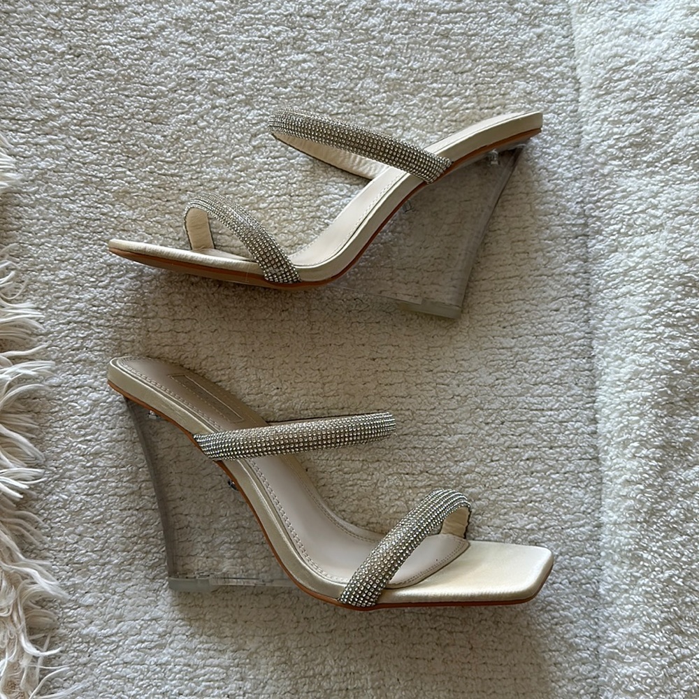 Topshop Clear Wedge Heels with Rhinestone Straps - Brand New, Size 7